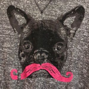 Girls Pug Pink Mustache Long sleeve top, M (10/12)